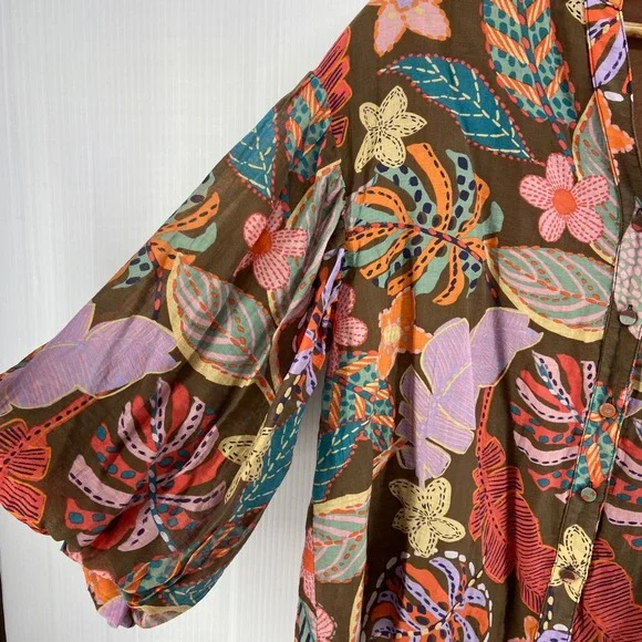 Fate What You're Worth Brown Floral Blouse Womens Medium - Picture 6 of 12